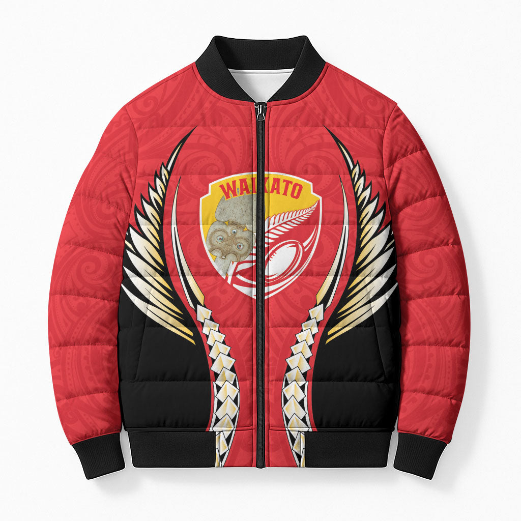 Waikato 2026 Rugby Custom Bomber Puffer Jacket NZ Maori Silver Fern LT14 Unisex Red - Polynesian Pride