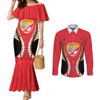 Waikato 2026 Rugby Custom Couples Matching Mermaid Dress and Long Sleeve Button Shirt NZ Maori Silver Fern LT14 Red - Polynesian Pride