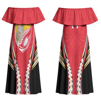 Waikato 2026 Rugby Custom Couples Matching Off Shoulder Maxi Dress and Hawaiian Shirt NZ Maori Silver Fern LT14 - Polynesian Pride