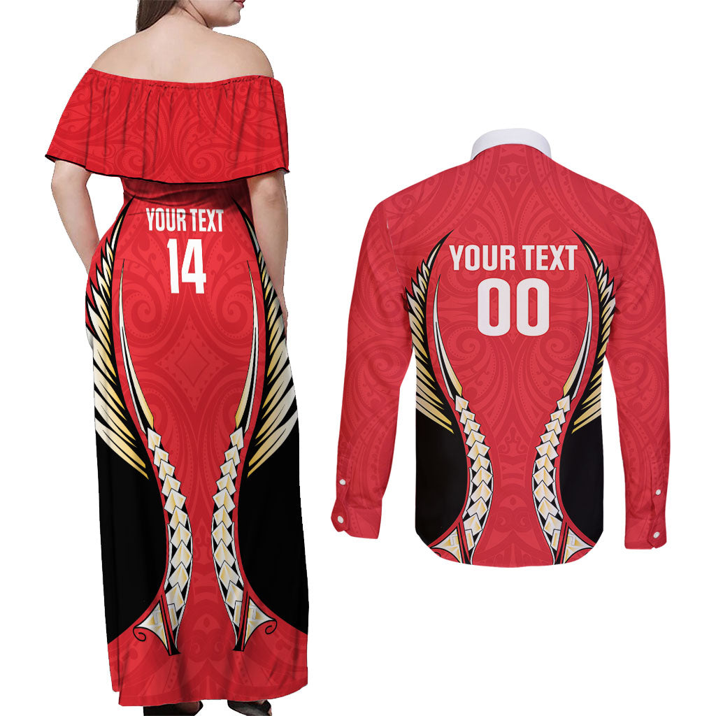 Waikato 2026 Rugby Custom Couples Matching Off Shoulder Maxi Dress and Long Sleeve Button Shirt NZ Maori Silver Fern LT14 - Polynesian Pride
