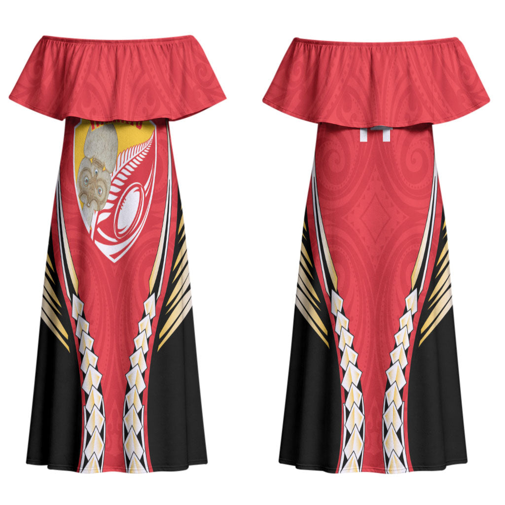 Waikato 2026 Rugby Custom Couples Matching Off Shoulder Maxi Dress and Long Sleeve Button Shirt NZ Maori Silver Fern LT14 - Polynesian Pride
