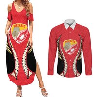 Waikato 2026 Rugby Custom Couples Matching Summer Maxi Dress and Long Sleeve Button Shirt NZ Maori Silver Fern LT14 Red - Polynesian Pride