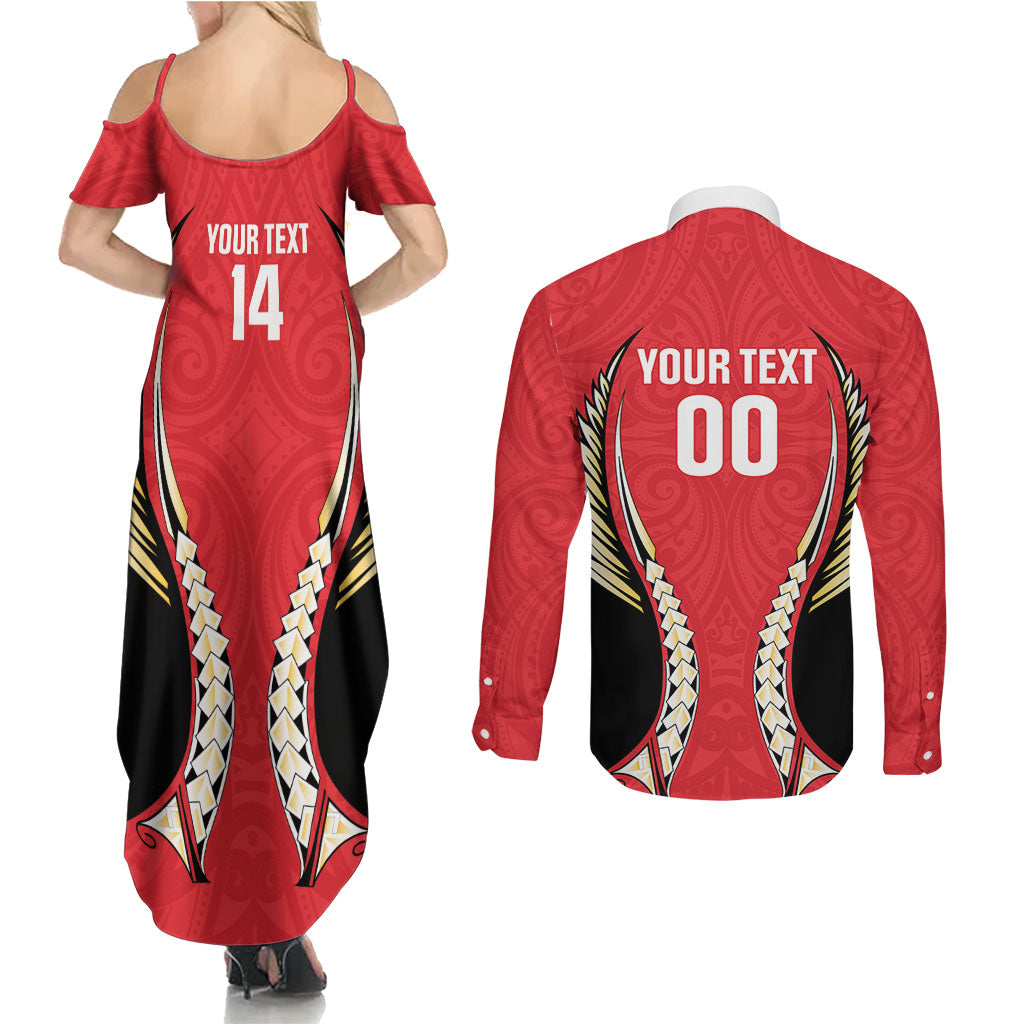 Waikato 2026 Rugby Custom Couples Matching Summer Maxi Dress and Long Sleeve Button Shirt NZ Maori Silver Fern LT14 - Polynesian Pride