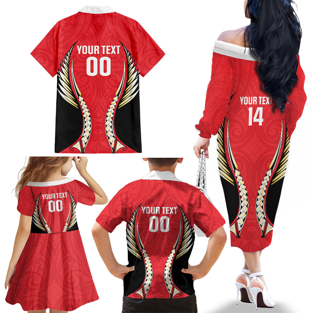 Waikato 2026 Rugby Custom Family Matching Off The Shoulder Long Sleeve Dress and Hawaiian Shirt NZ Maori Silver Fern LT14 - Polynesian Pride