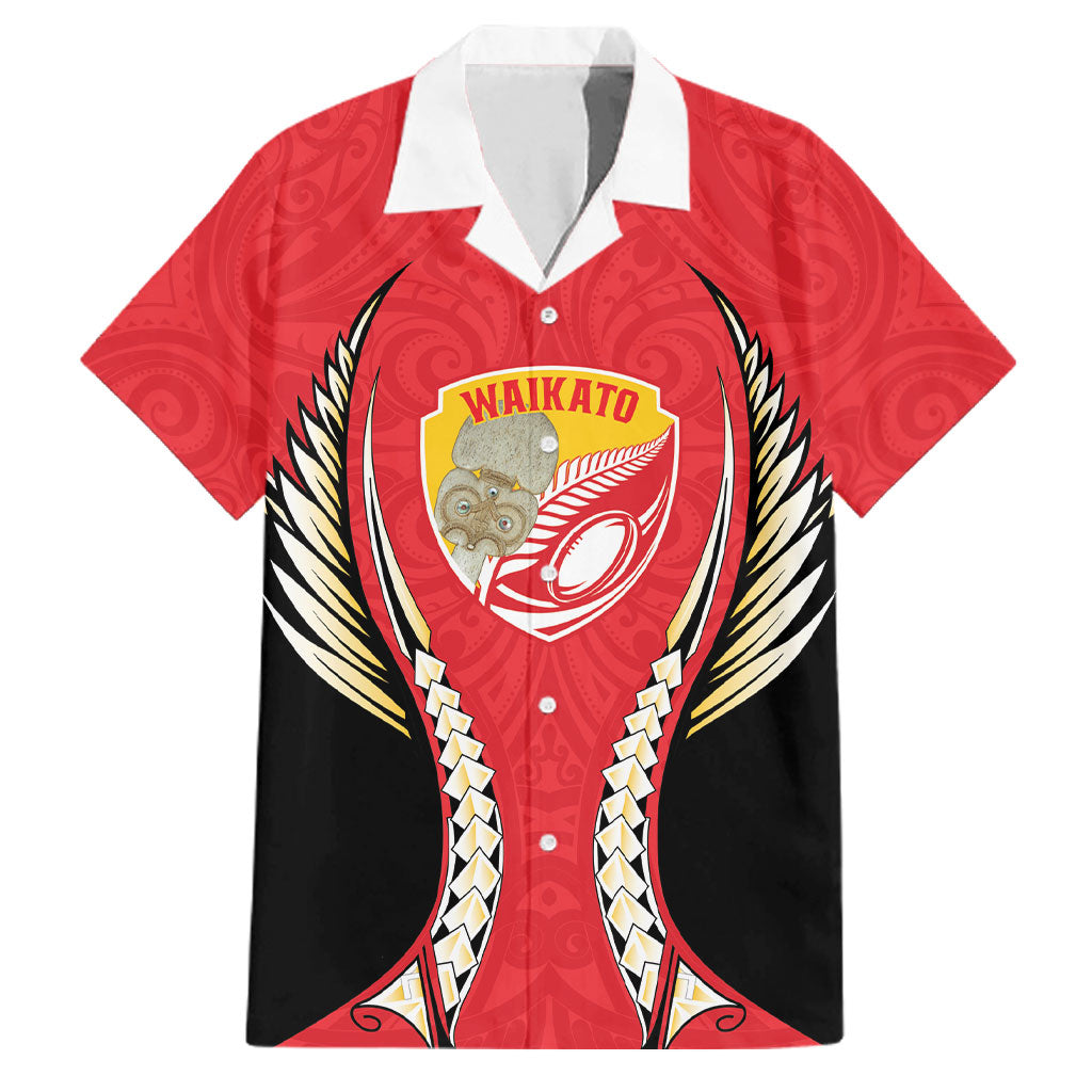 Waikato 2026 Rugby Custom Family Matching Off The Shoulder Long Sleeve Dress and Hawaiian Shirt NZ Maori Silver Fern LT14 Dad's Shirt - Short Sleeve Red - Polynesian Pride