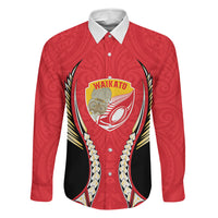 Waikato 2026 Rugby Custom Family Matching Off The Shoulder Long Sleeve Dress and Hawaiian Shirt NZ Maori Silver Fern LT14 Dad's Shirt - Long Sleeve Red - Polynesian Pride