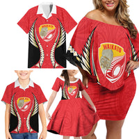 Waikato 2026 Rugby Custom Family Matching Off Shoulder Short Dress and Hawaiian Shirt NZ Maori Silver Fern LT14 - Polynesian Pride