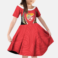 Waikato 2026 Rugby Custom Family Matching Summer Maxi Dress and Hawaiian Shirt NZ Maori Silver Fern LT14 Daughter's Dress Red - Polynesian Pride