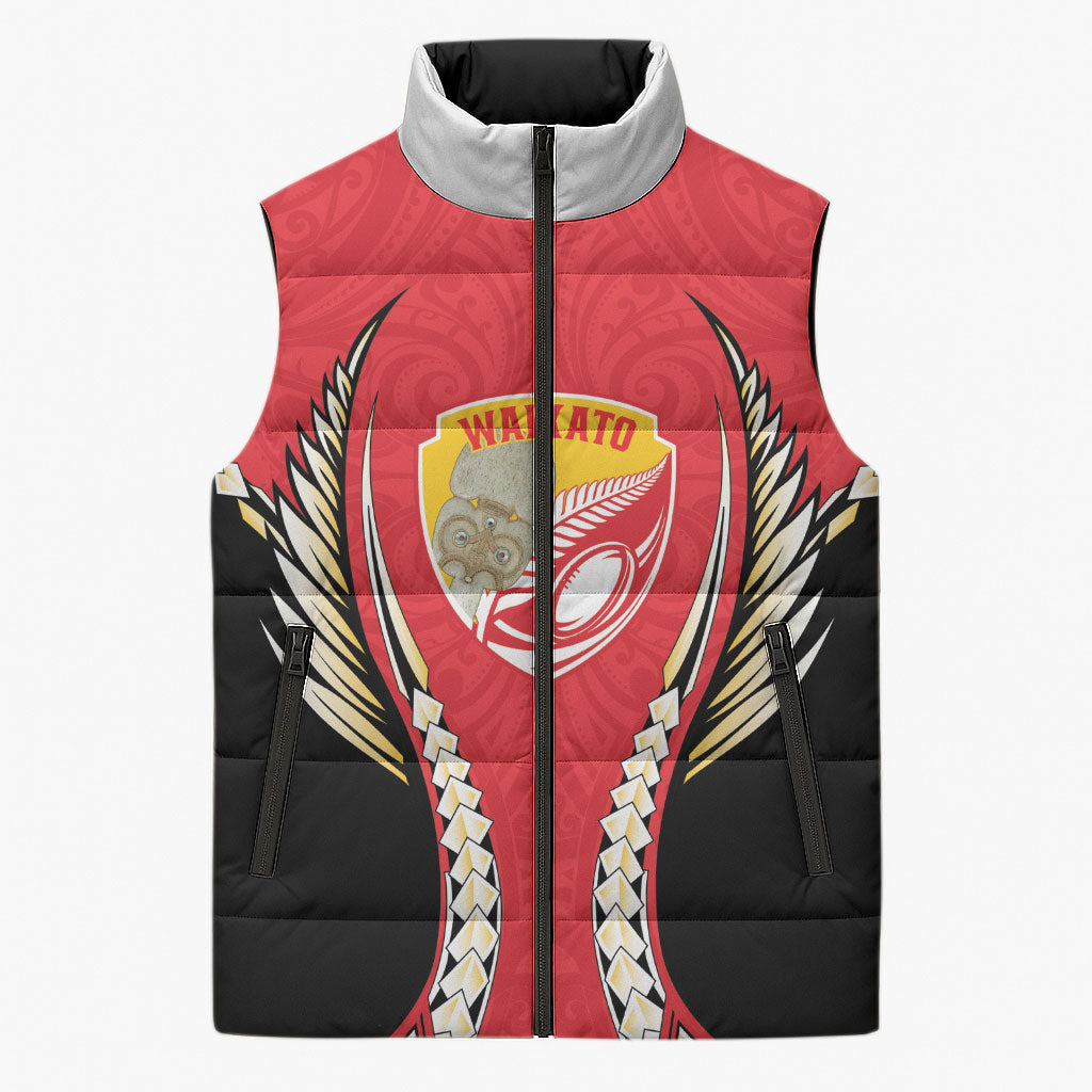 Waikato 2026 Rugby Custom Sleeveless Puffer Jacket NZ Maori Silver Fern LT14 Unisex Red - Polynesian Pride