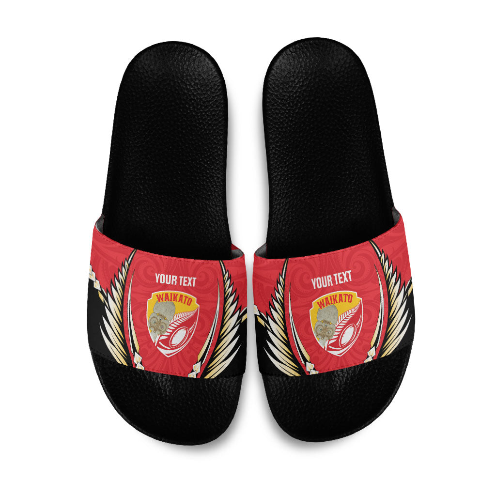 Waikato 2026 Rugby Custom Slide Sandals NZ Maori Silver Fern LT14 Red - Polynesian Pride