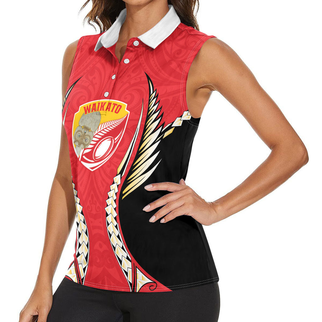 Waikato 2026 Rugby Custom Women Sleeveless Polo Shirt NZ Maori Silver Fern LT14 - Polynesian Pride