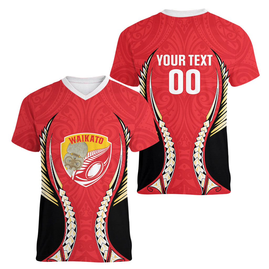 Waikato 2026 Rugby Custom Women V-Neck T-Shirt NZ Maori Silver Fern LT14 - Polynesian Pride