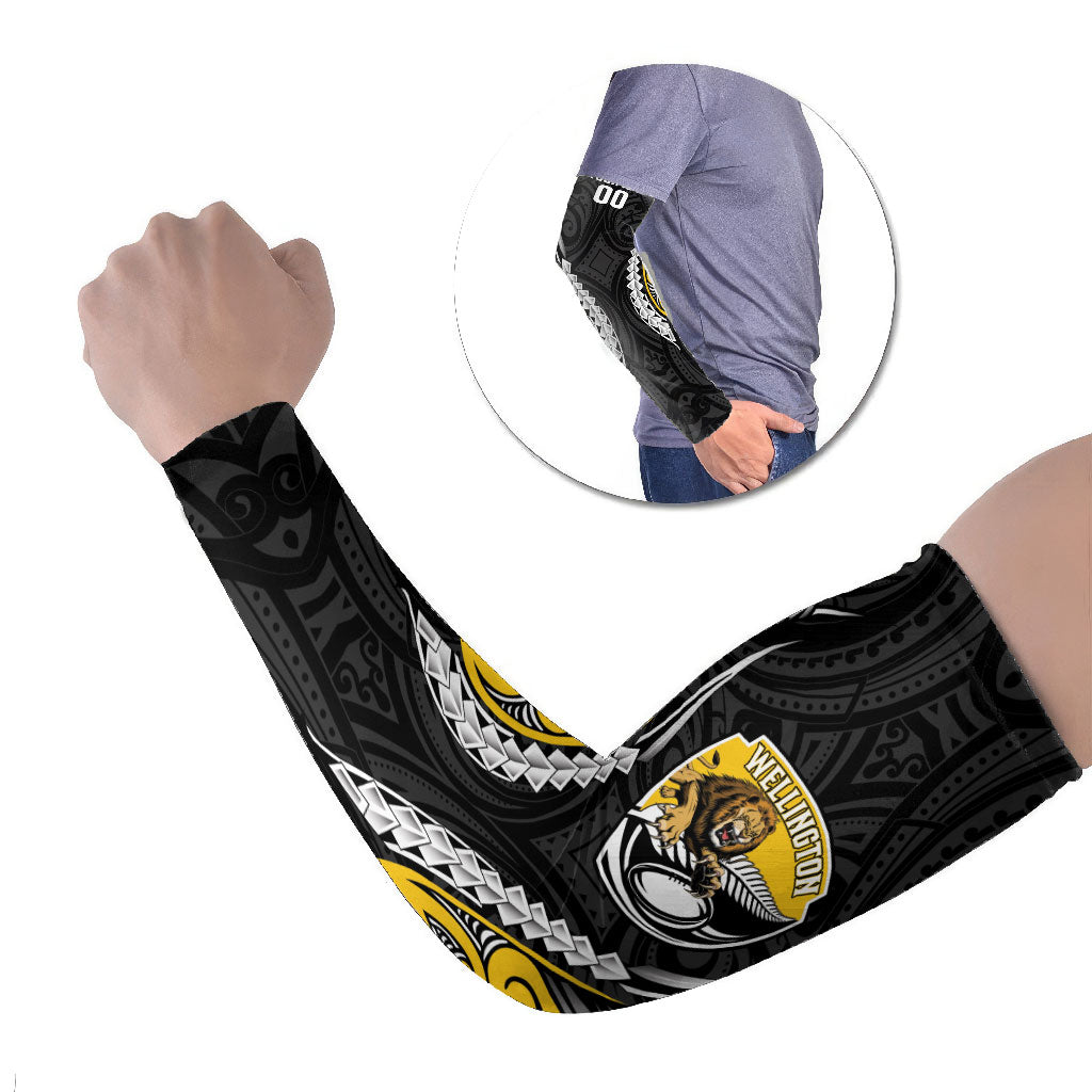 Wellington 2026 Rugby Custom Arm Sleeves NZ Maori Silver Fern LT14 Set of 2 Black - Polynesian Pride