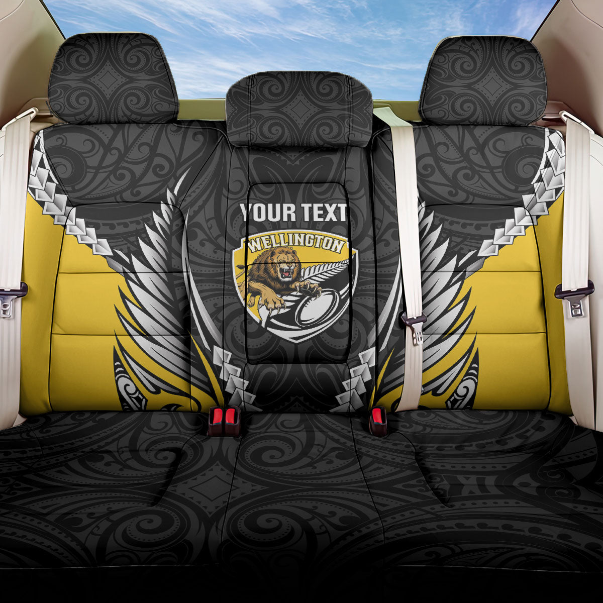 Wellington 2026 Rugby Custom Back Car Seat Cover NZ Maori Silver Fern LT14 One Size Black - Polynesian Pride