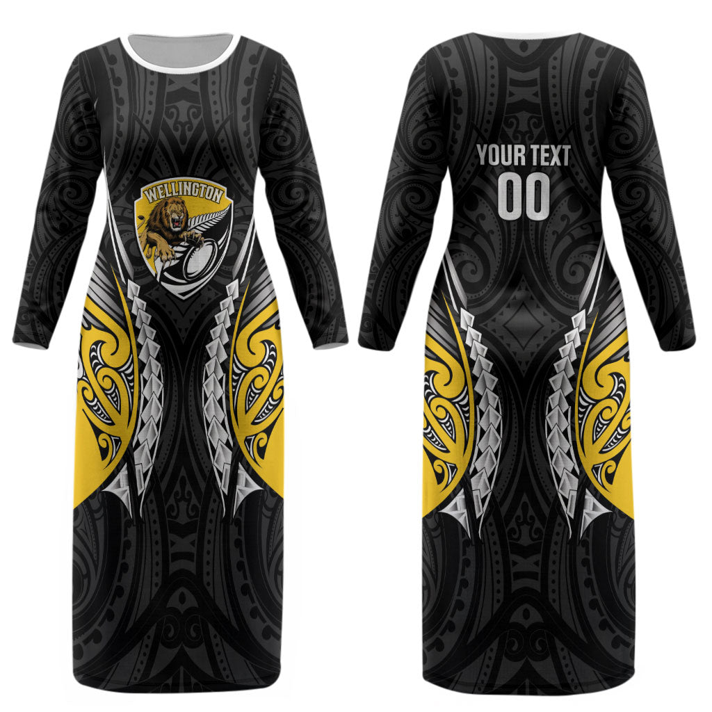 Wellington 2026 Rugby Custom Couples Matching Long Sleeve Bodycon Dress and Long Sleeve Button Shirt NZ Maori Silver Fern LT14 - Polynesian Pride