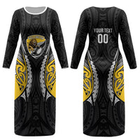 Wellington 2026 Rugby Custom Couples Matching Long Sleeve Bodycon Dress and Long Sleeve Button Shirt NZ Maori Silver Fern LT14 - Polynesian Pride