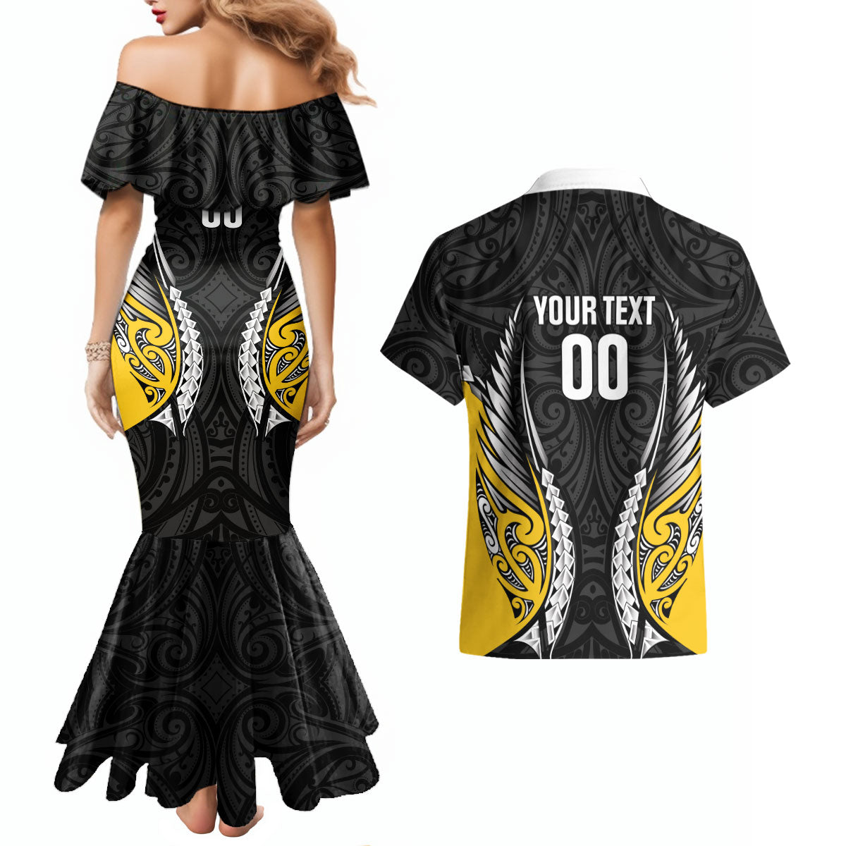 Wellington 2026 Rugby Custom Couples Matching Mermaid Dress and Hawaiian Shirt NZ Maori Silver Fern LT14 - Polynesian Pride