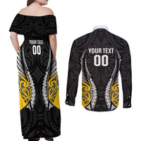 Wellington 2026 Rugby Custom Couples Matching Off Shoulder Maxi Dress and Long Sleeve Button Shirt NZ Maori Silver Fern LT14 - Polynesian Pride