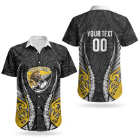 Wellington 2026 Rugby Custom Couples Matching Off Shoulder Short Dress and Hawaiian Shirt NZ Maori Silver Fern LT14 - Polynesian Pride