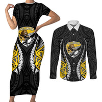 Wellington 2026 Rugby Custom Couples Matching Short Sleeve Bodycon Dress and Long Sleeve Button Shirt NZ Maori Silver Fern LT14 Black - Polynesian Pride