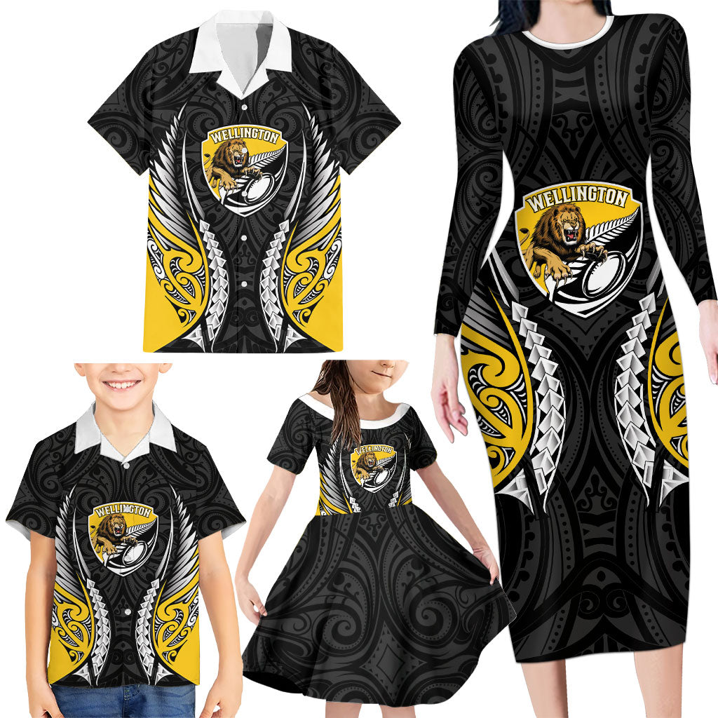Wellington 2026 Rugby Custom Family Matching Long Sleeve Bodycon Dress and Hawaiian Shirt NZ Maori Silver Fern LT14 - Polynesian Pride