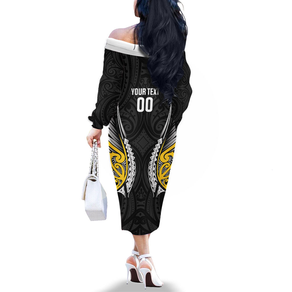 Wellington 2026 Rugby Custom Family Matching Off The Shoulder Long Sleeve Dress and Hawaiian Shirt NZ Maori Silver Fern LT14 - Polynesian Pride