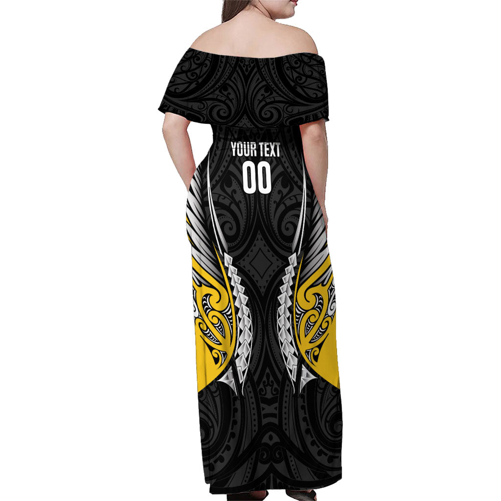 Wellington 2026 Rugby Custom Family Matching Off Shoulder Maxi Dress and Hawaiian Shirt NZ Maori Silver Fern LT14 - Polynesian Pride