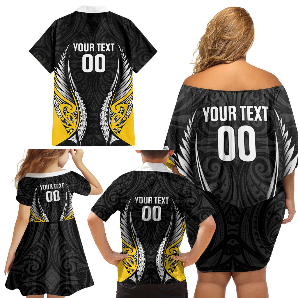 Wellington 2026 Rugby Custom Family Matching Off Shoulder Short Dress and Hawaiian Shirt NZ Maori Silver Fern LT14 - Polynesian Pride