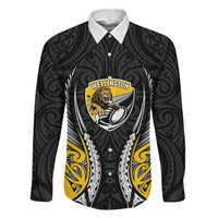 Wellington 2026 Rugby Custom Family Matching Off Shoulder Short Dress and Hawaiian Shirt NZ Maori Silver Fern LT14 Dad's Shirt - Long Sleeve Black - Polynesian Pride