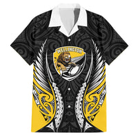 Wellington 2026 Rugby Custom Family Matching Tank Maxi Dress and Hawaiian Shirt NZ Maori Silver Fern LT14 Dad's Shirt - Short Sleeve Black - Polynesian Pride