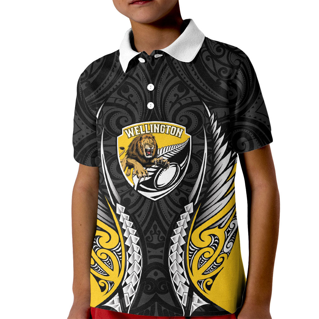 Wellington 2026 Rugby Custom Kid Polo Shirt NZ Maori Silver Fern LT14 Kid Black - Polynesian Pride