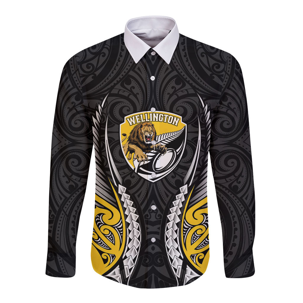 Wellington 2026 Rugby Custom Long Sleeve Button Shirt NZ Maori Silver Fern LT14 Unisex Black - Polynesian Pride