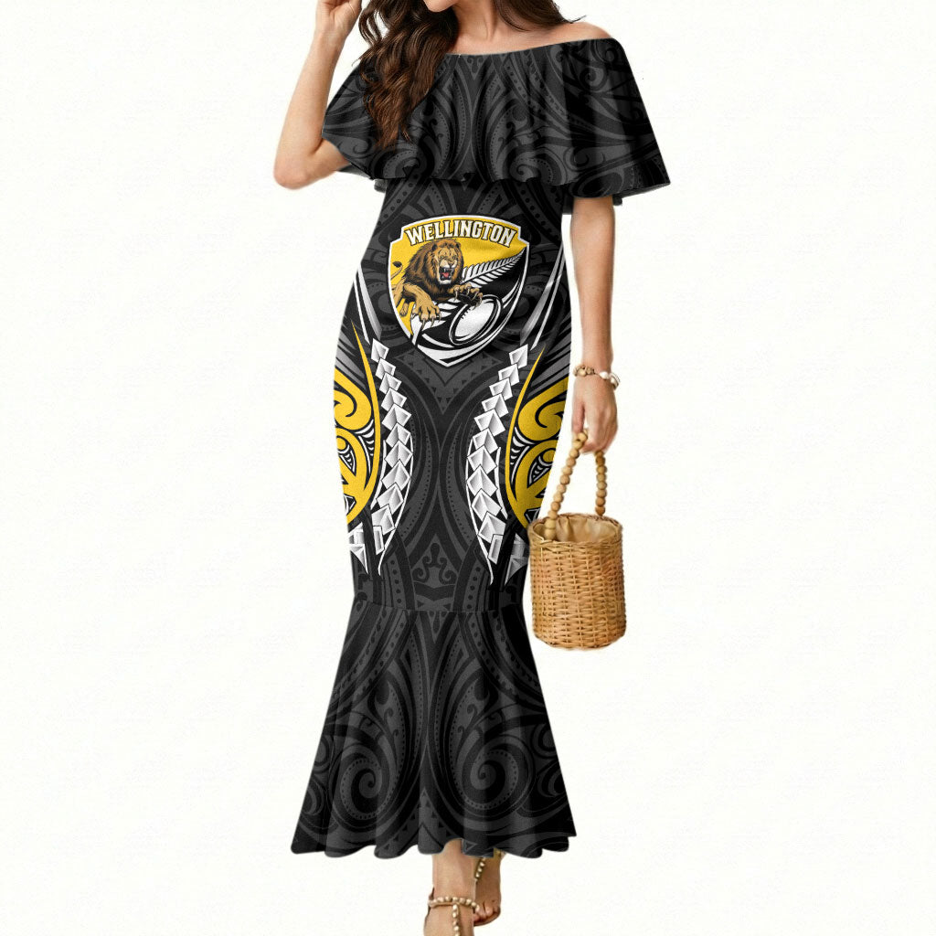 Wellington 2026 Rugby Custom Mermaid Dress NZ Maori Silver Fern LT14 Women Black - Polynesian Pride