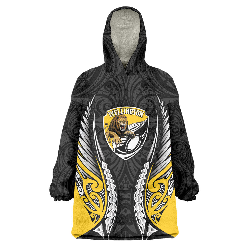 Wellington 2026 Rugby Custom Wearable Blanket Hoodie NZ Maori Silver Fern LT14 One Size Black - Polynesian Pride