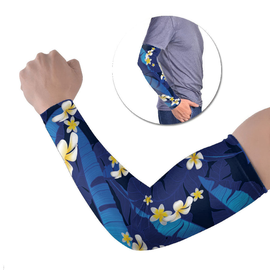 Teal Purple Banana Leaf Hawaii Arm Sleeves Lau Maia Plumeria Tropical Summer Vibes LT14 Set of 2 Teal Purple - Polynesian Pride