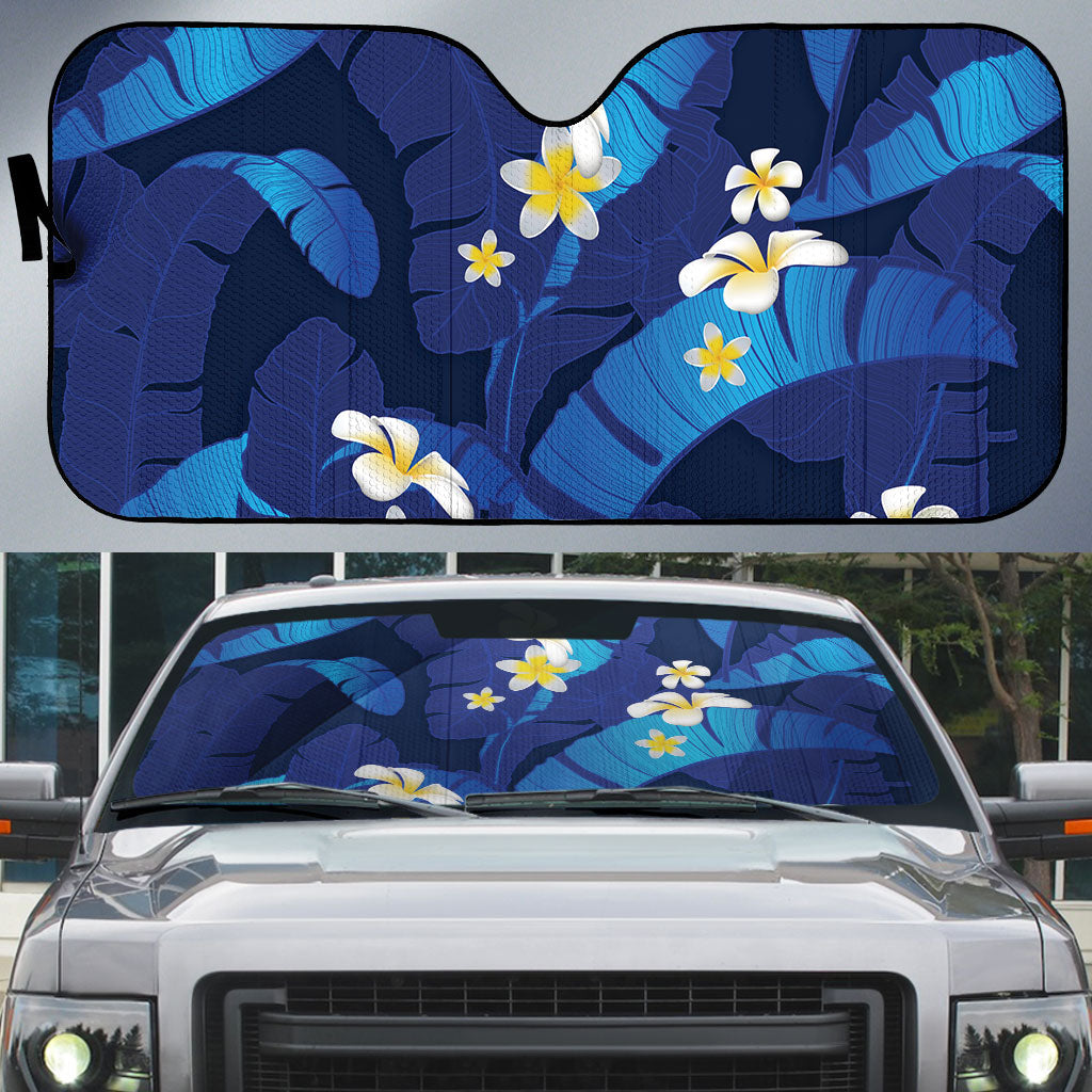 Teal Purple Banana Leaf Hawaii Auto Sun Shade Lau Maia Plumeria Tropical Summer Vibes