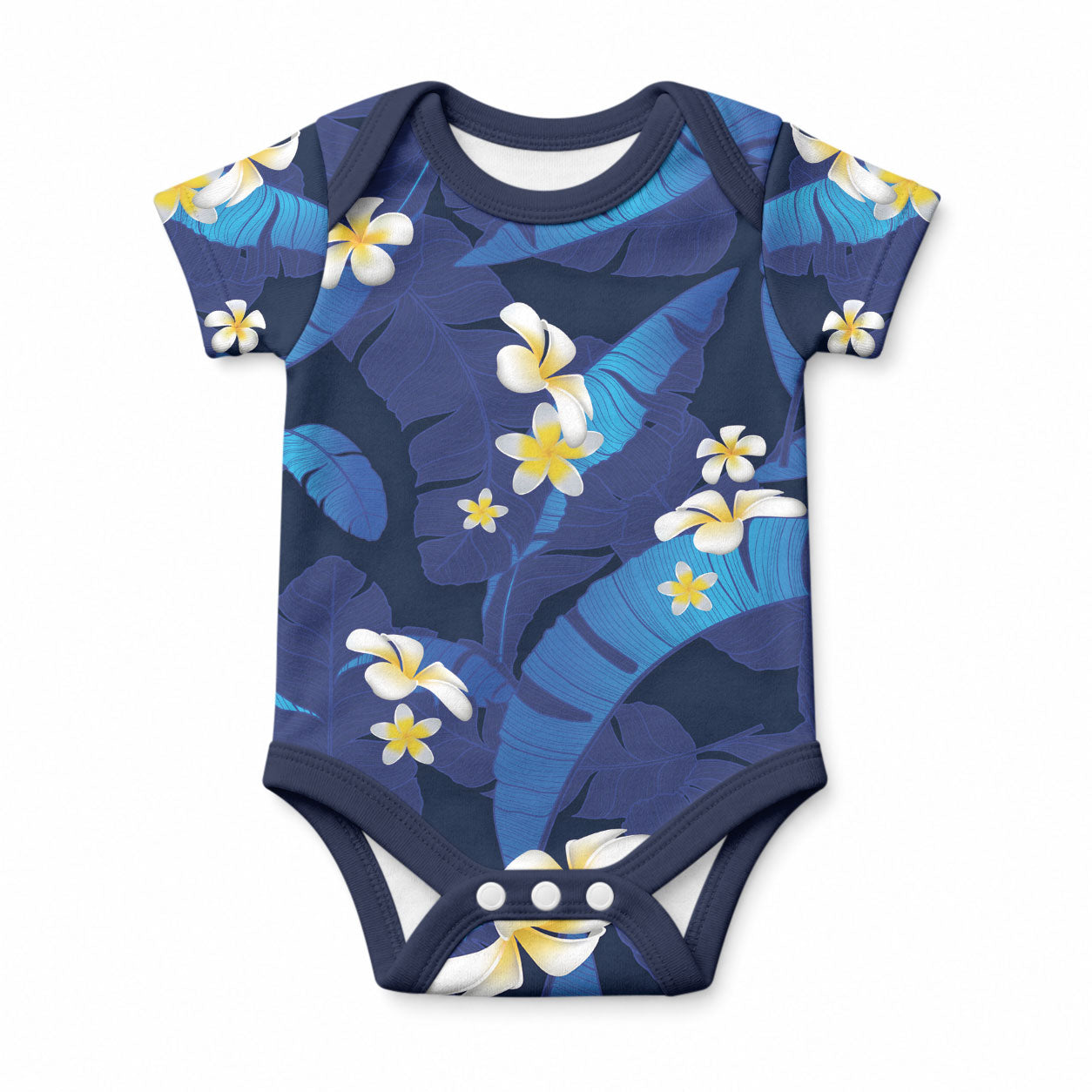 Teal Purple Banana Leaf Hawaii Baby Onesie Lau Maia Plumeria Tropical Summer Vibes