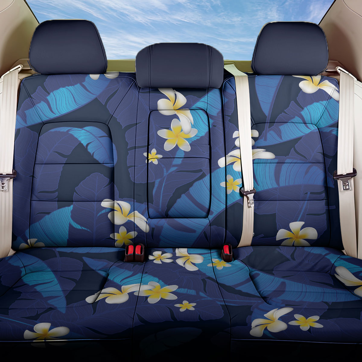 Teal Purple Banana Leaf Hawaii Back Car Seat Cover Lau Maia Plumeria Tropical Summer Vibes