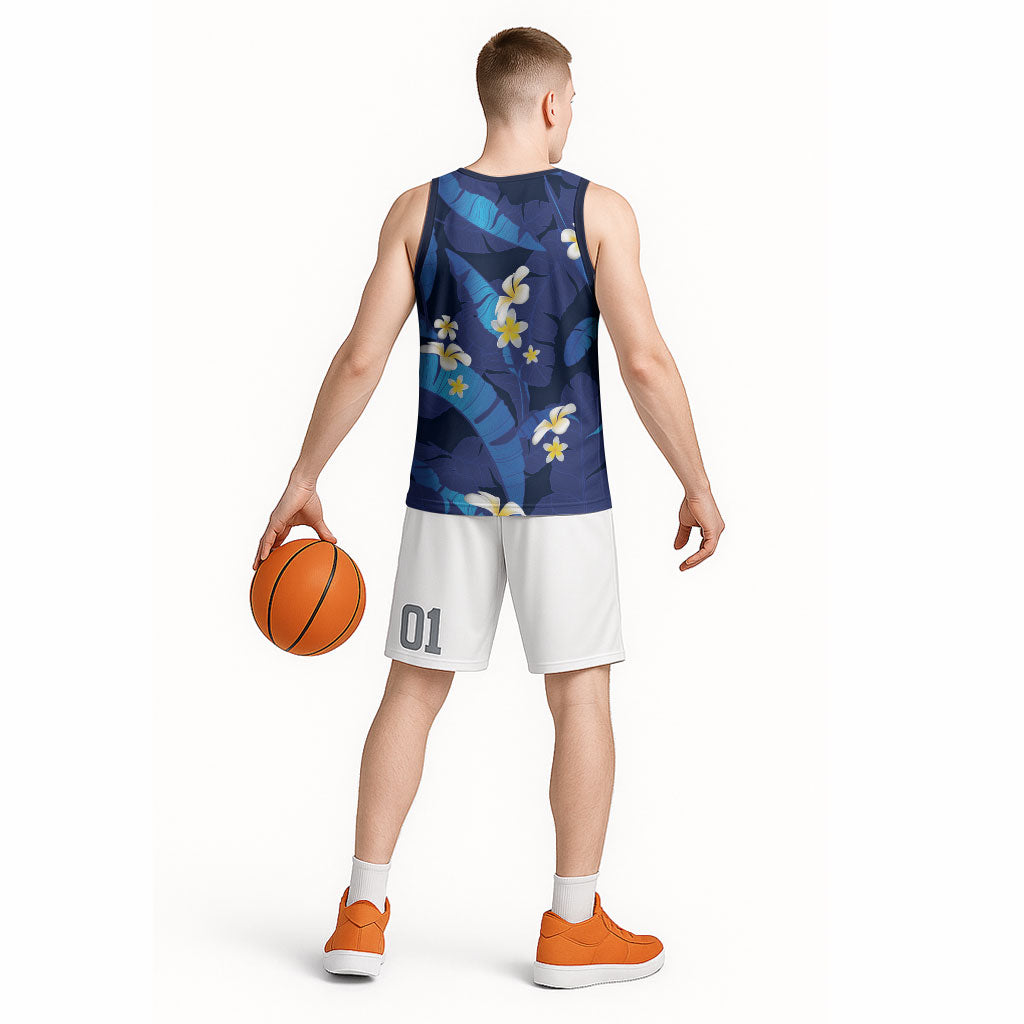Teal Purple Banana Leaf Hawaii Basketball Jersey Lau Maia Plumeria Tropical Summer Vibes