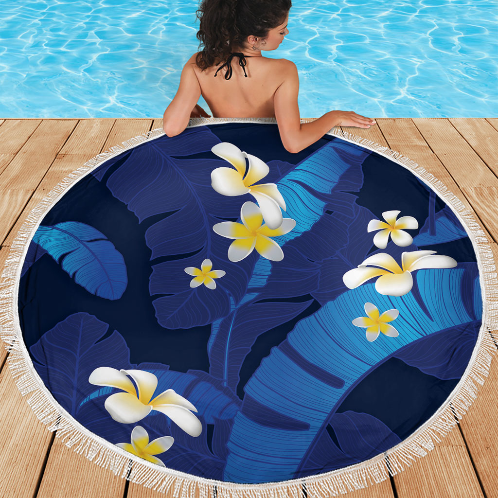 Teal Purple Banana Leaf Hawaii Beach Blanket Lau Maia Plumeria Tropical Summer Vibes