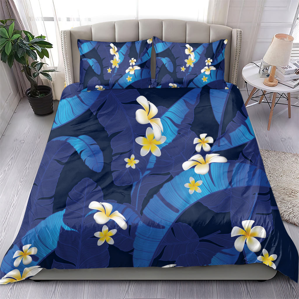 Teal Purple Banana Leaf Hawaii Bedding Set Lau Maia Plumeria Tropical Summer Vibes