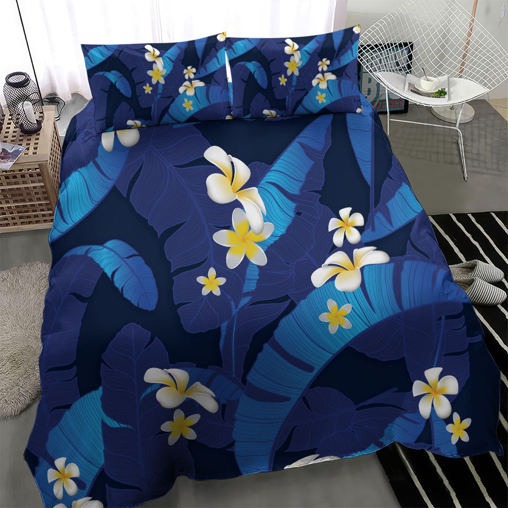 Teal Purple Banana Leaf Hawaii Bedding Set Lau Maia Plumeria Tropical Summer Vibes