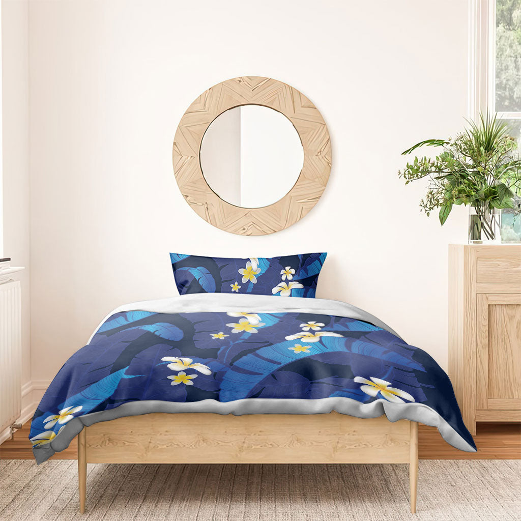 Teal Purple Banana Leaf Hawaii Bedding Set Lau Maia Plumeria Tropical Summer Vibes
