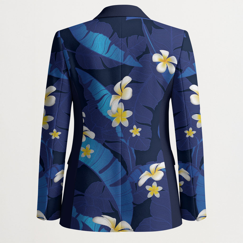 Teal Purple Banana Leaf Hawaii Blazer Lau Maia Plumeria Tropical Summer Vibes