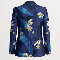 Teal Purple Banana Leaf Hawaii Blazer Lau Maia Plumeria Tropical Summer Vibes