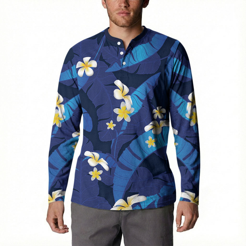 Teal Purple Banana Leaf Hawaii Button Sweatshirt Lau Maia Plumeria Tropical Summer Vibes
