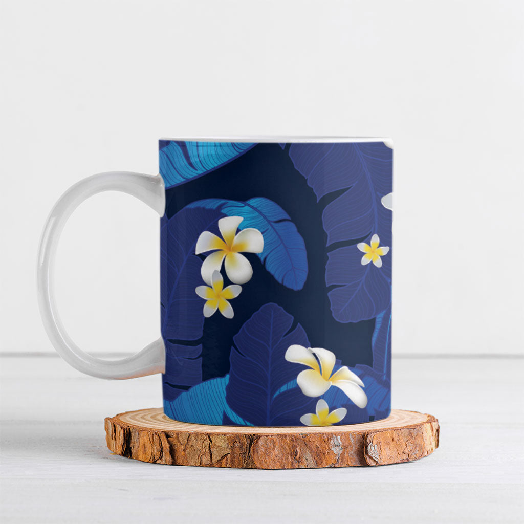 Teal Purple Banana Leaf Hawaii Ceramic Mug Lau Maia Plumeria Tropical Summer Vibes