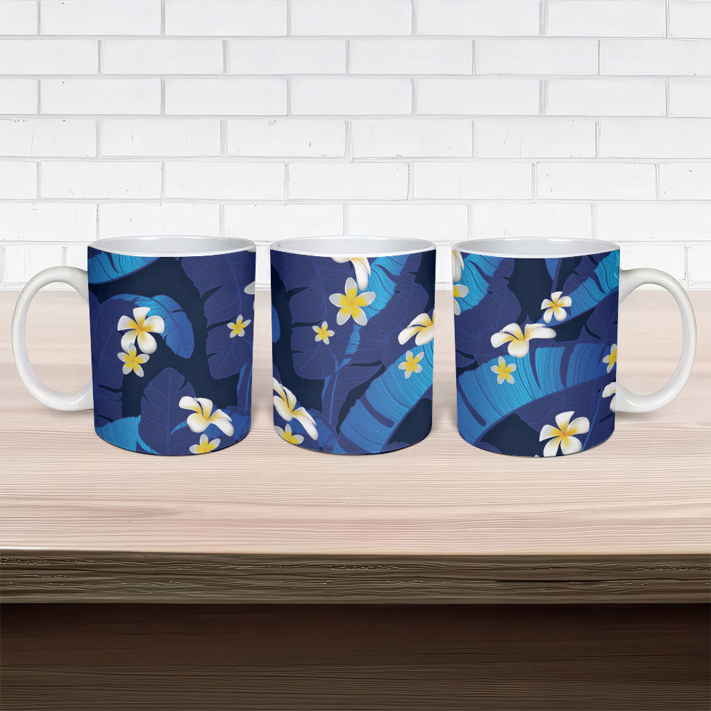 Teal Purple Banana Leaf Hawaii Ceramic Mug Lau Maia Plumeria Tropical Summer Vibes