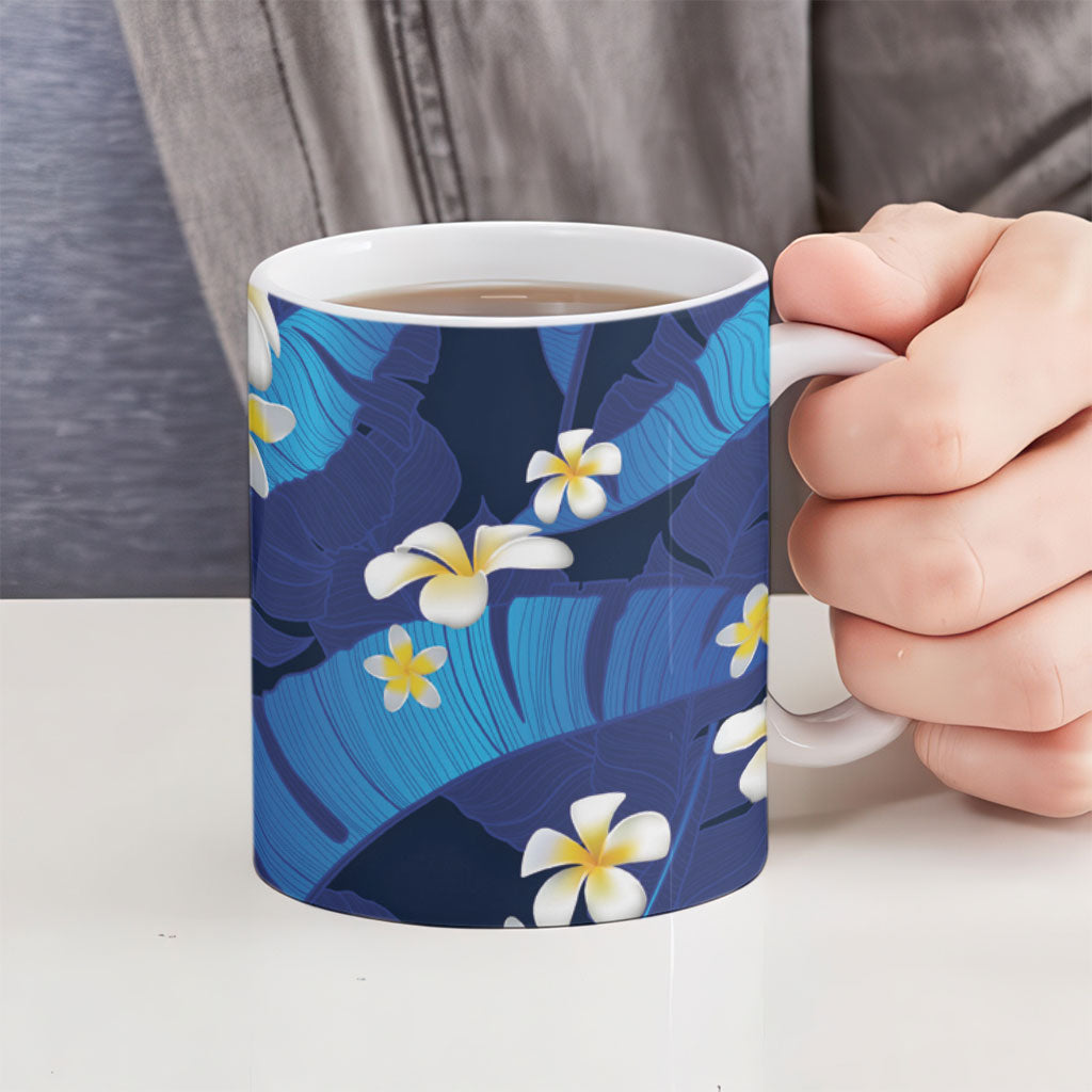 Teal Purple Banana Leaf Hawaii Ceramic Mug Lau Maia Plumeria Tropical Summer Vibes