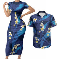 Teal Purple Banana Leaf Hawaii Couples Matching Short Sleeve Bodycon Dress and Hawaiian Shirt Lau Maia Plumeria Tropical Summer Vibes